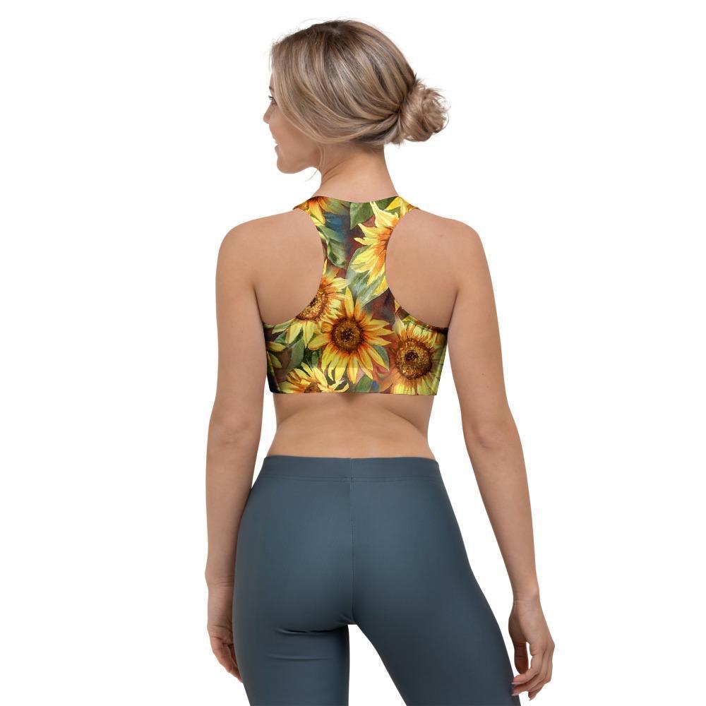 Watercolor Sunflower Sports Bra-grizzshop