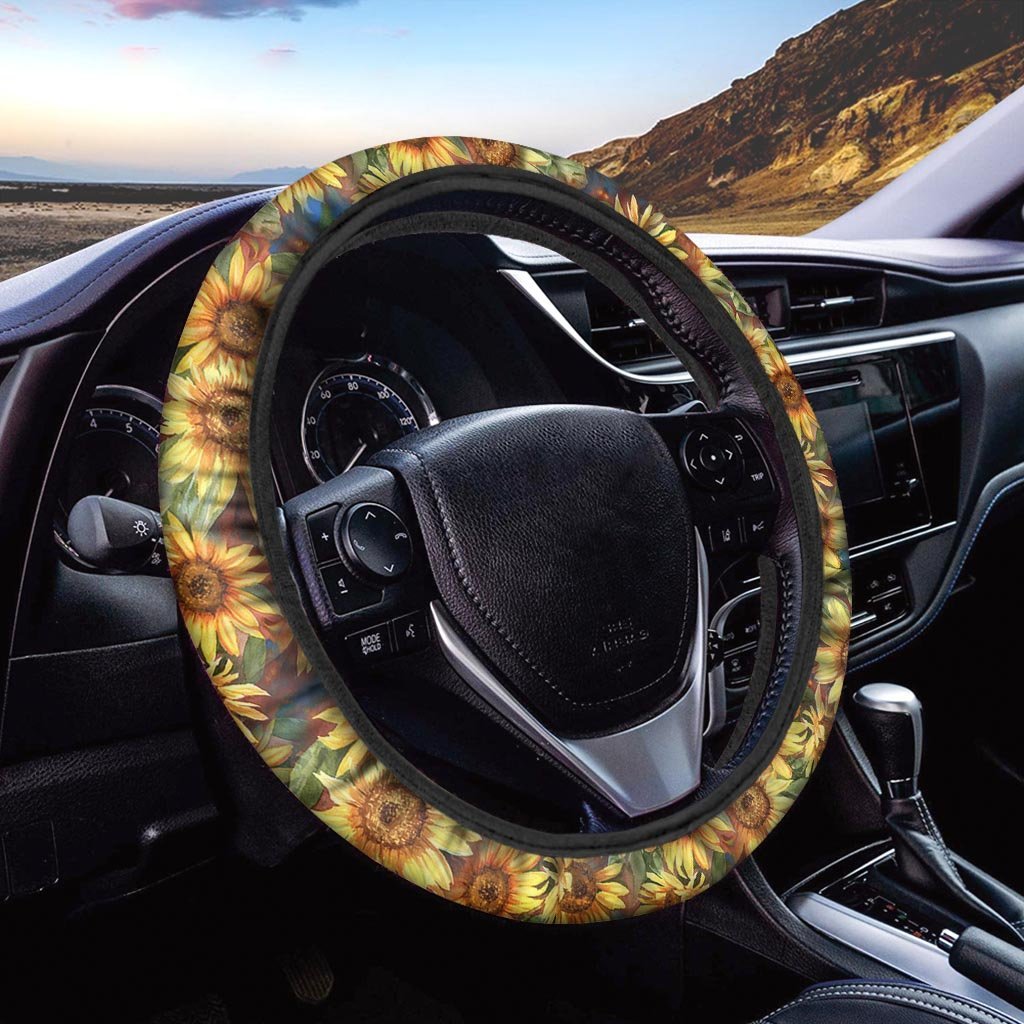 Watercolor Sunflower Steering Wheel Cover-grizzshop
