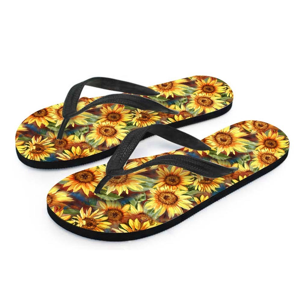 Watercolor Sunflower Women's Flip Flops-grizzshop