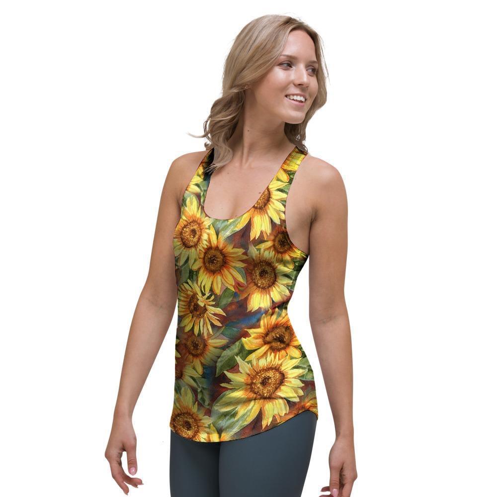 Watercolor Sunflower Women's Racerback Tank Top-grizzshop