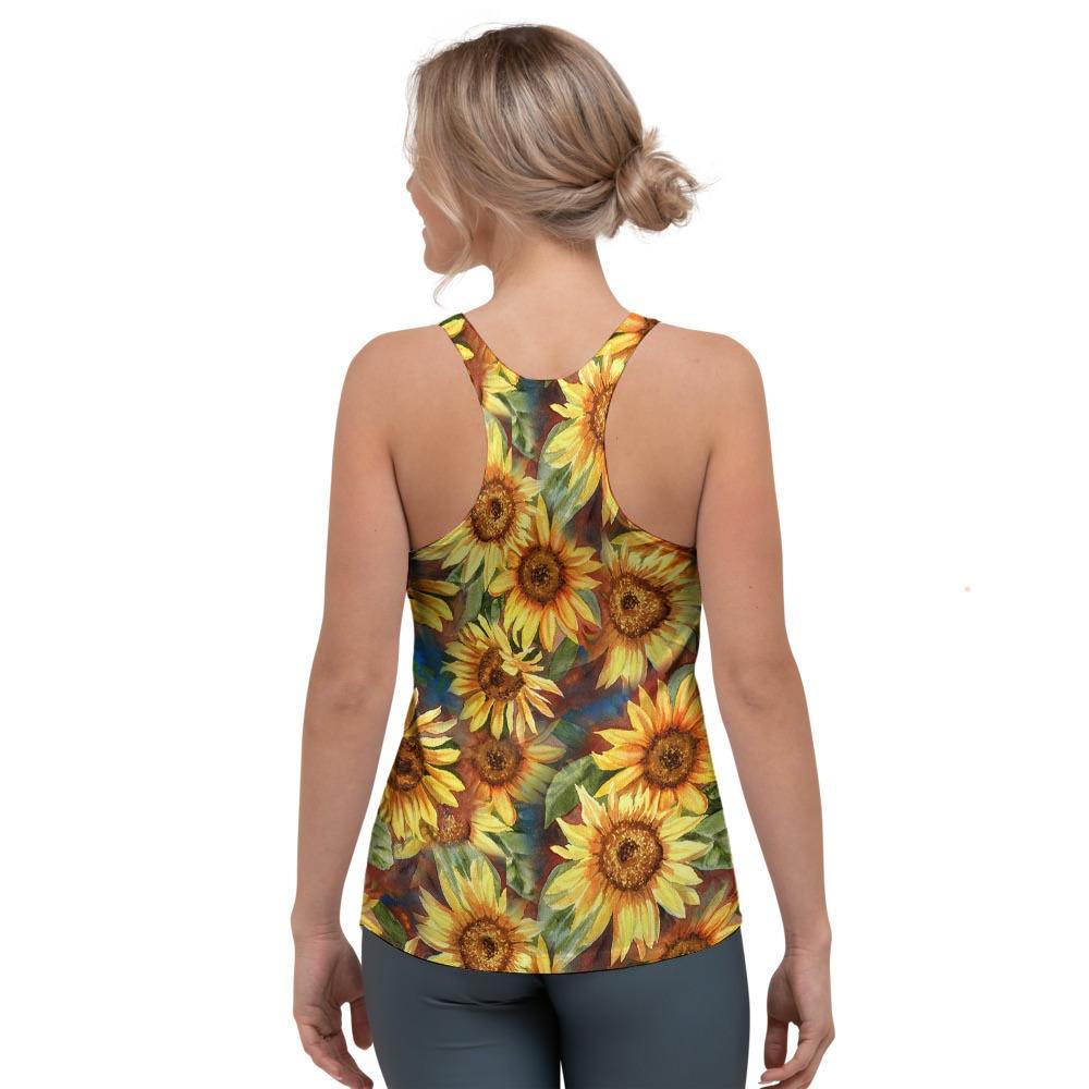 Watercolor Sunflower Women's Racerback Tank Top-grizzshop