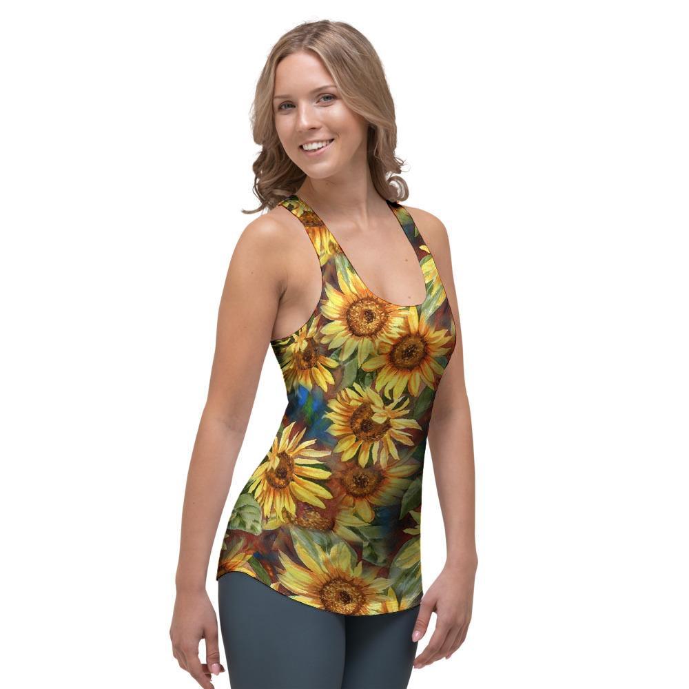 Watercolor Sunflower Women's Racerback Tank Top-grizzshop