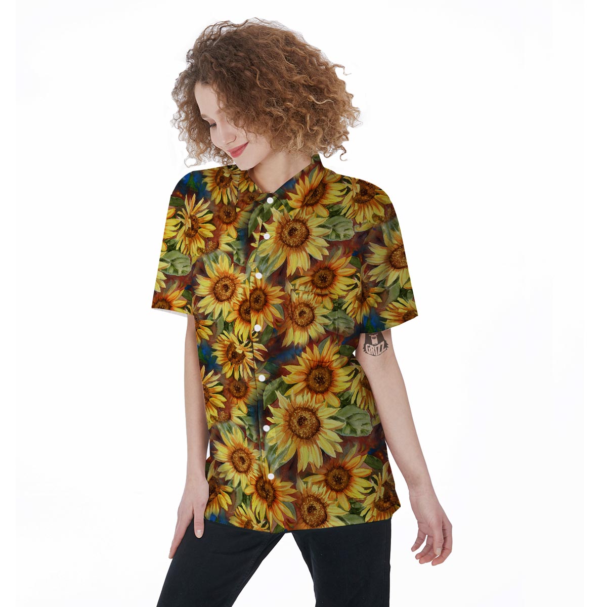 Watercolor Sunflower Women's Short Sleeve Shirts-grizzshop