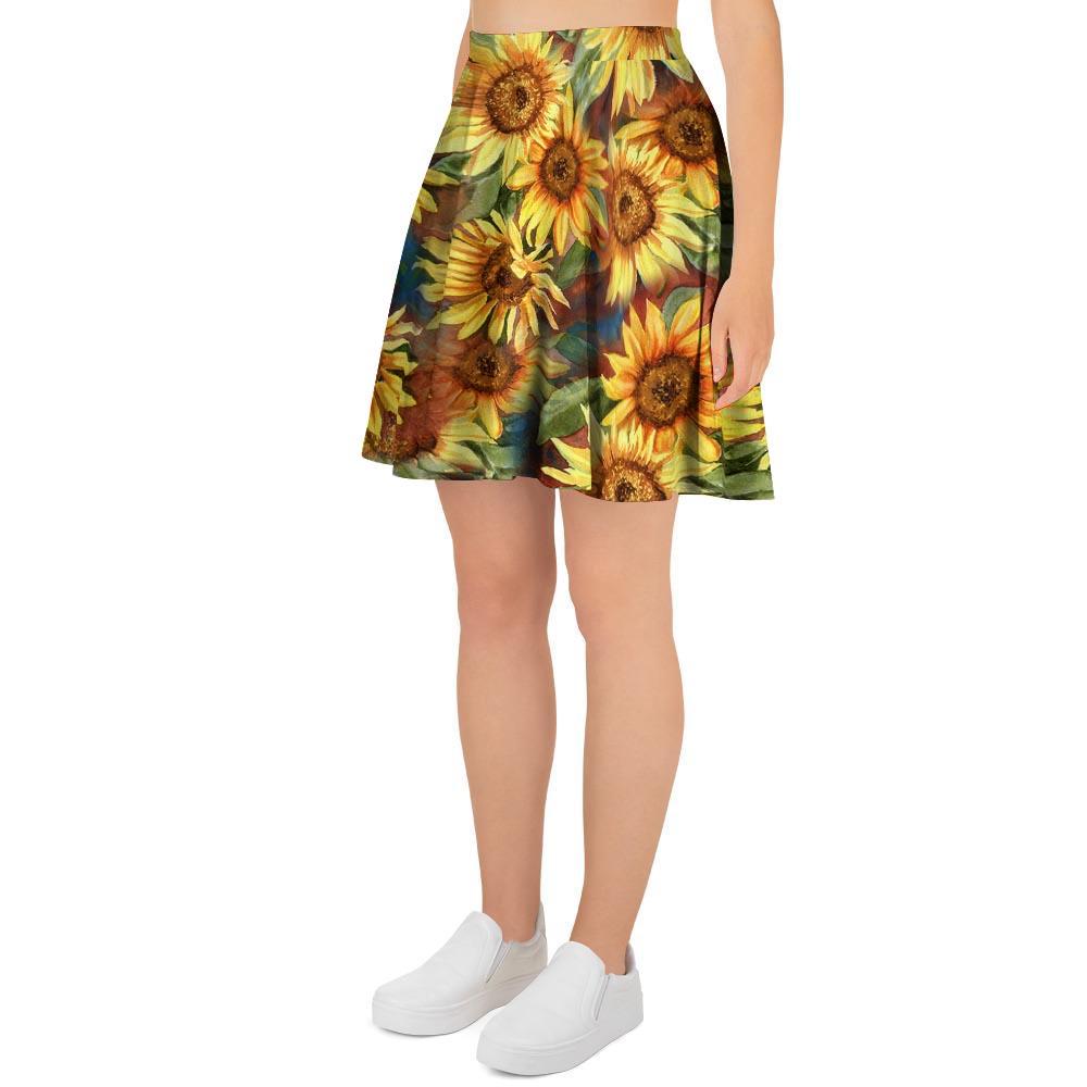 Watercolor Sunflower Women's Skirt-grizzshop