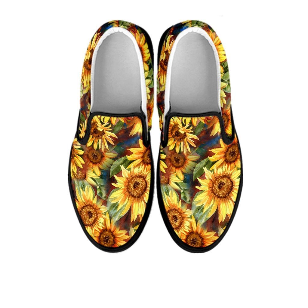 Watercolor Sunflower Women's Slip On Sneakers-grizzshop