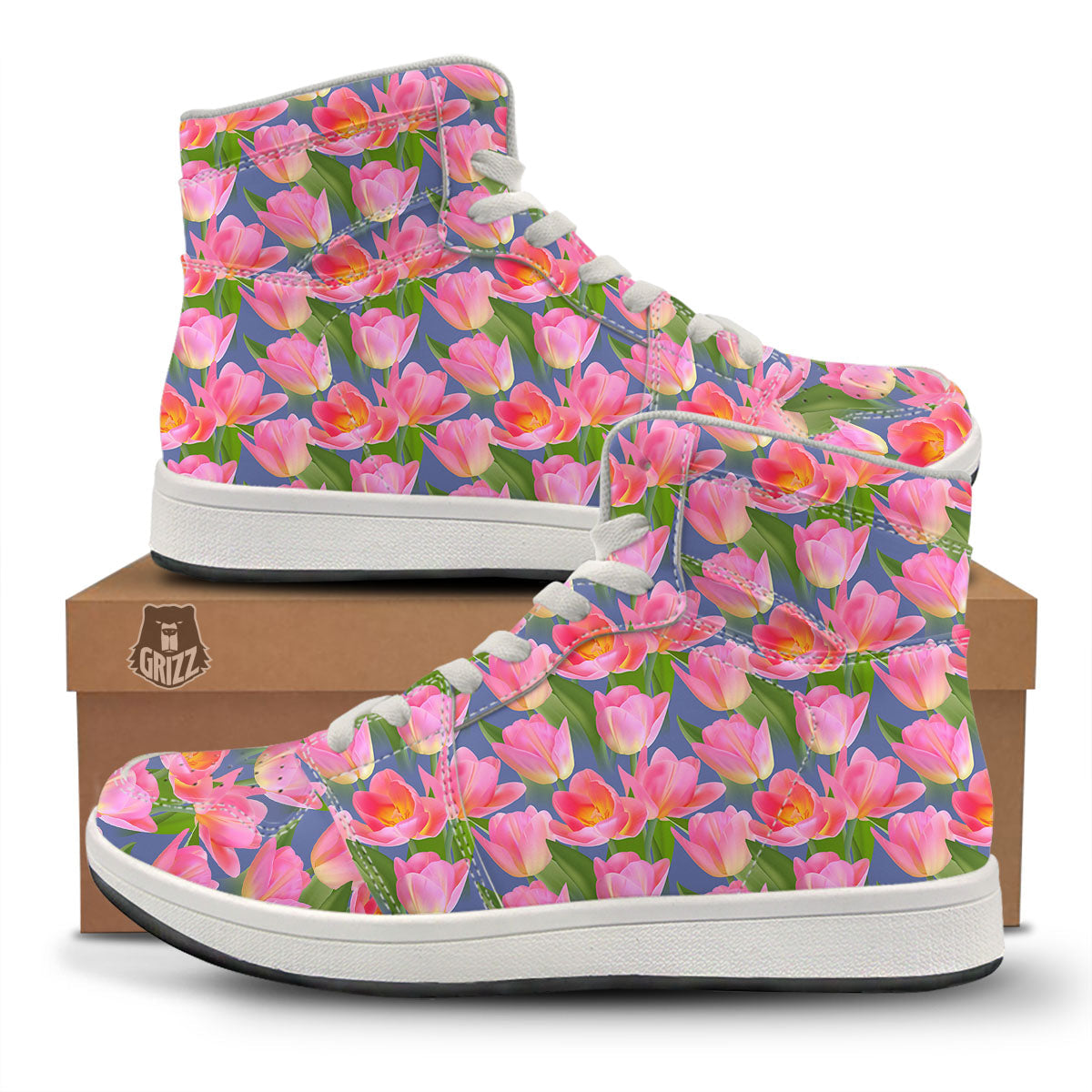 Watercolor Tulip Pink Print Pattern High Top Sneakers-grizzshop