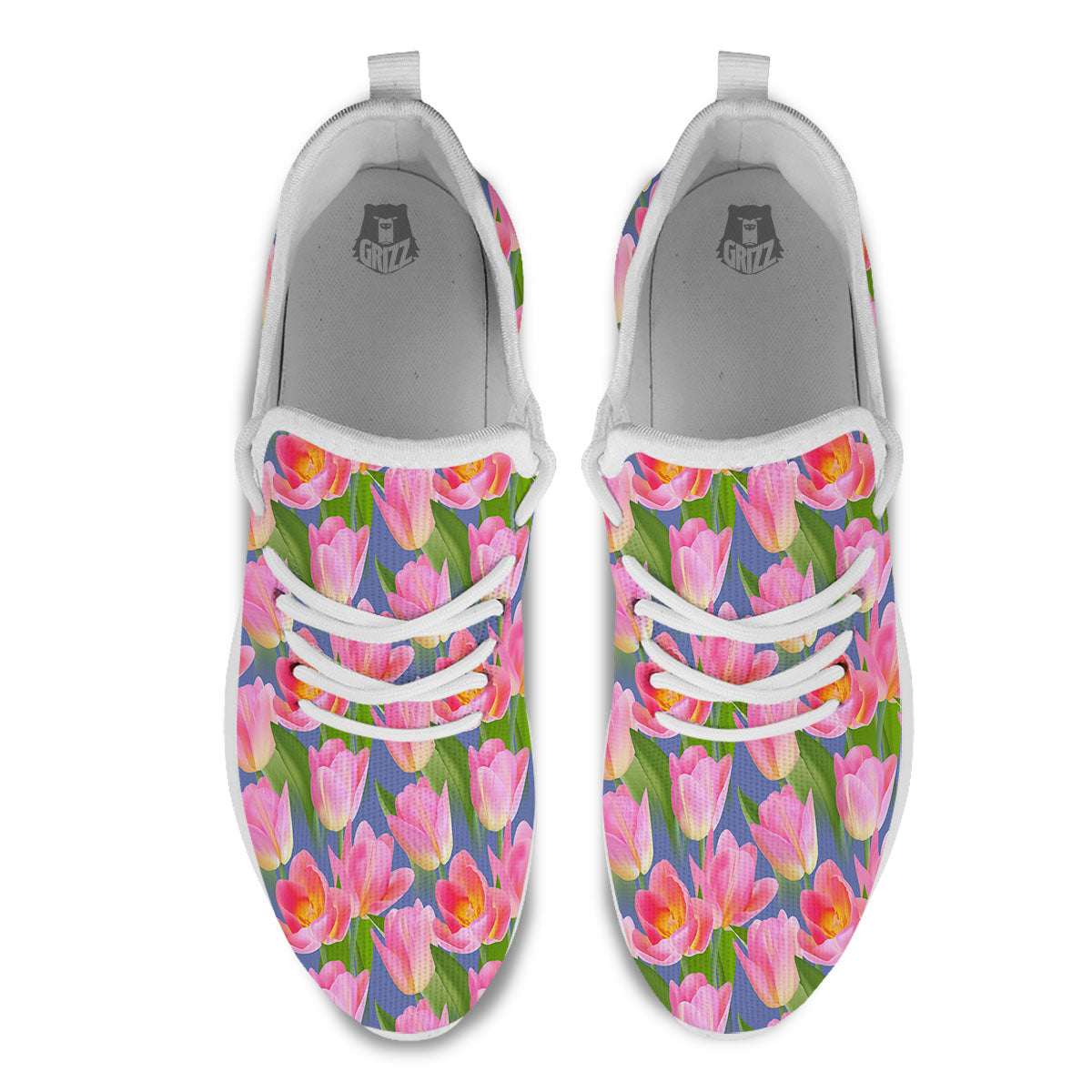 Watercolor Tulip Pink Print Pattern White Athletic Shoes-grizzshop