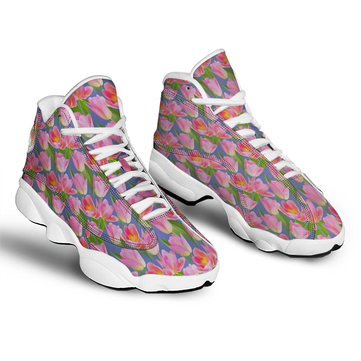 Watercolor Tulip Pink Print Pattern White Basketball Shoes-grizzshop