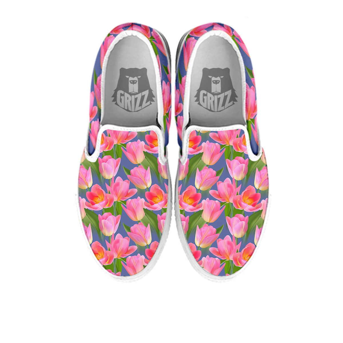 Watercolor Tulip Pink Print Pattern White Slip On Shoes-grizzshop