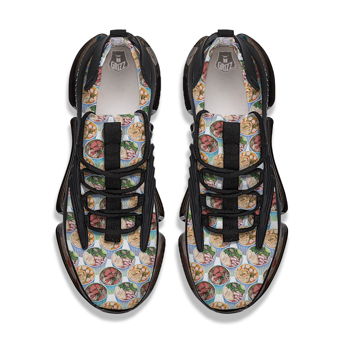 Watercolor Vietnamese Pho Print Pattern Black Gym Shoes-grizzshop