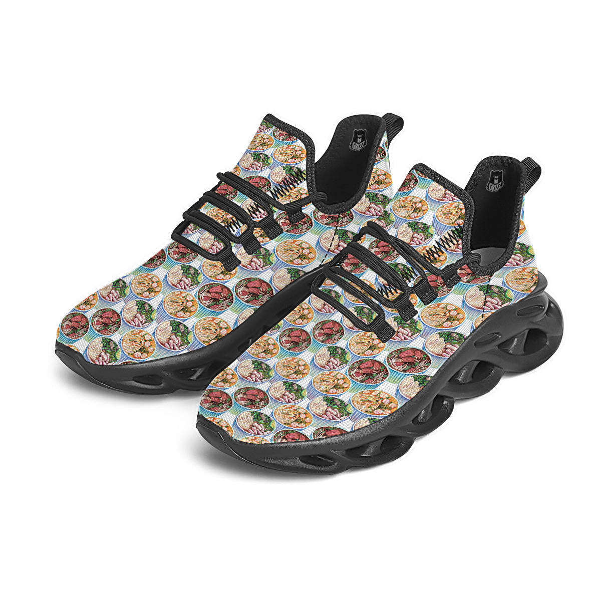 Watercolor Vietnamese Pho Print Pattern Black Running Shoes-grizzshop