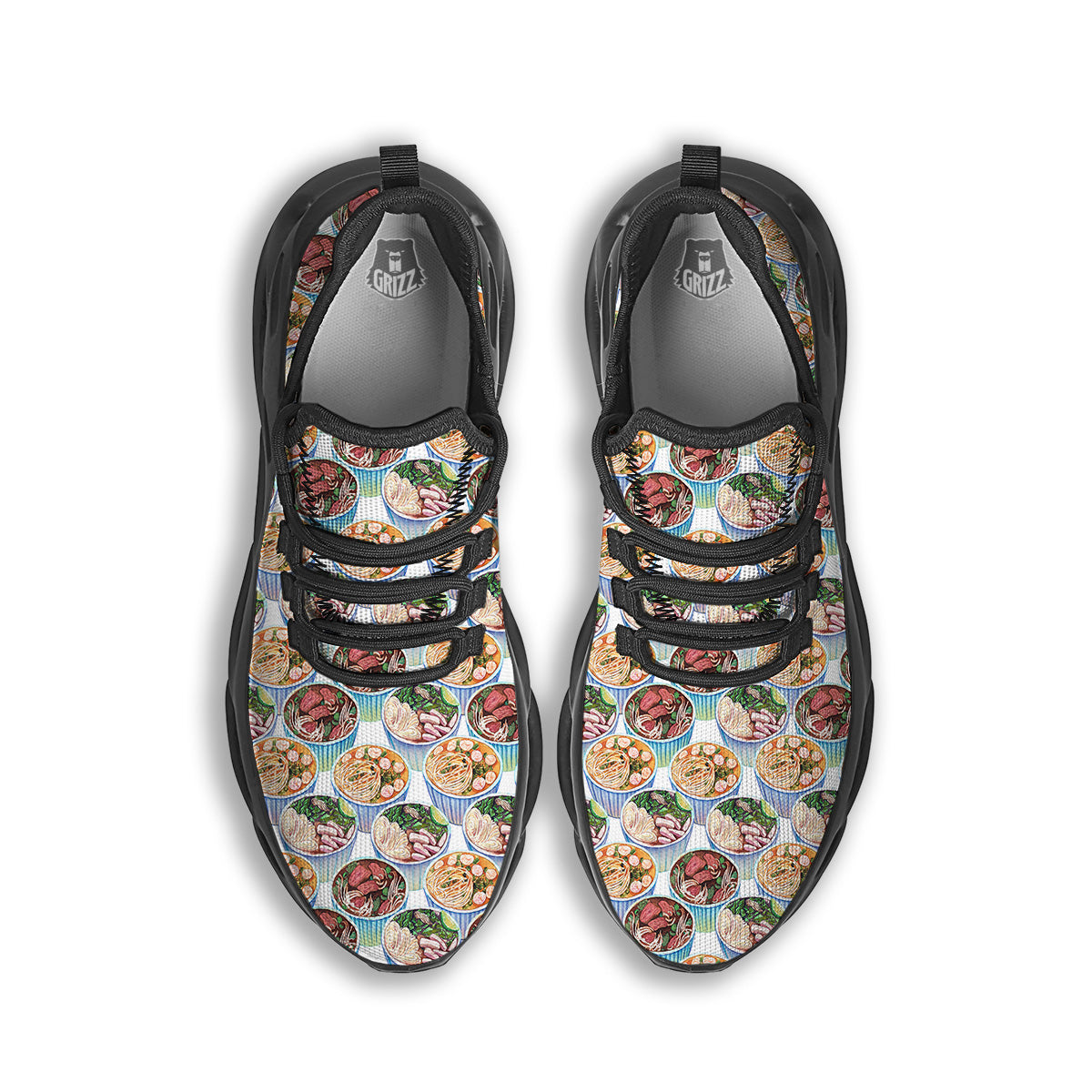 Watercolor Vietnamese Pho Print Pattern Black Running Shoes-grizzshop