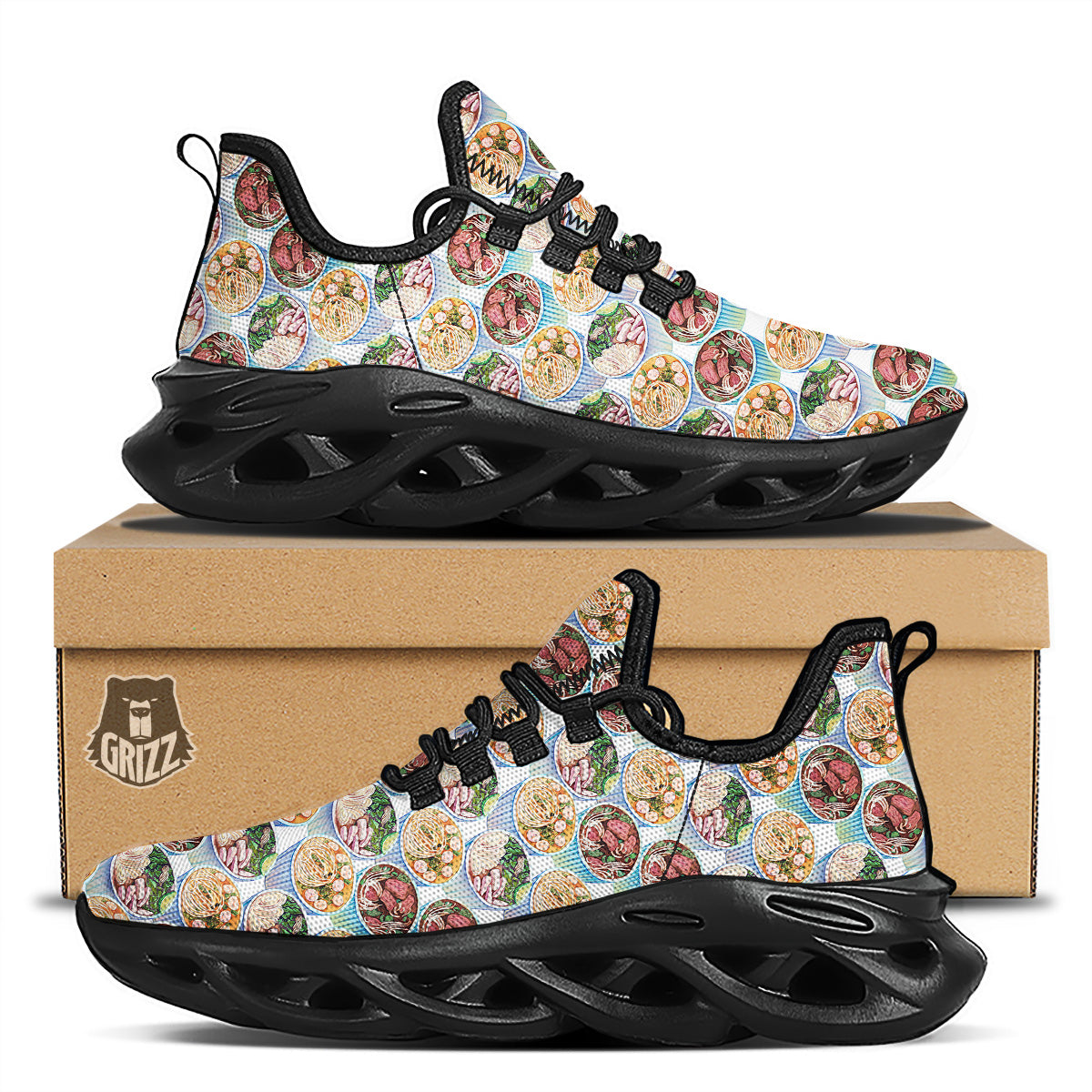 Watercolor Vietnamese Pho Print Pattern Black Running Shoes-grizzshop