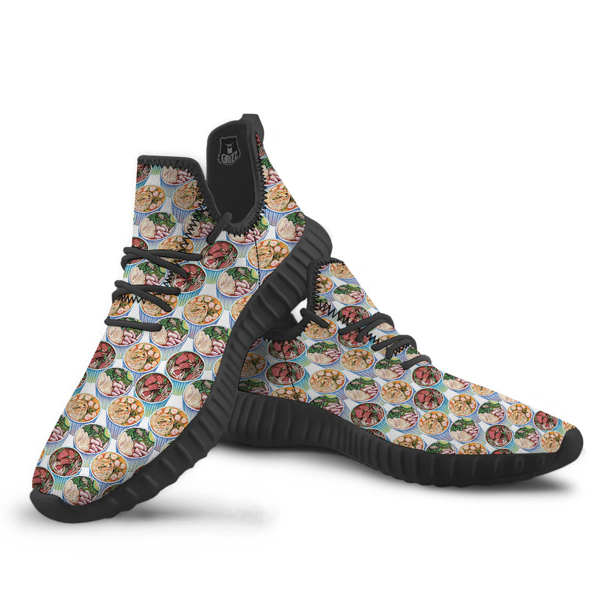 Watercolor Vietnamese Pho Print Pattern Black Walking Shoes-grizzshop