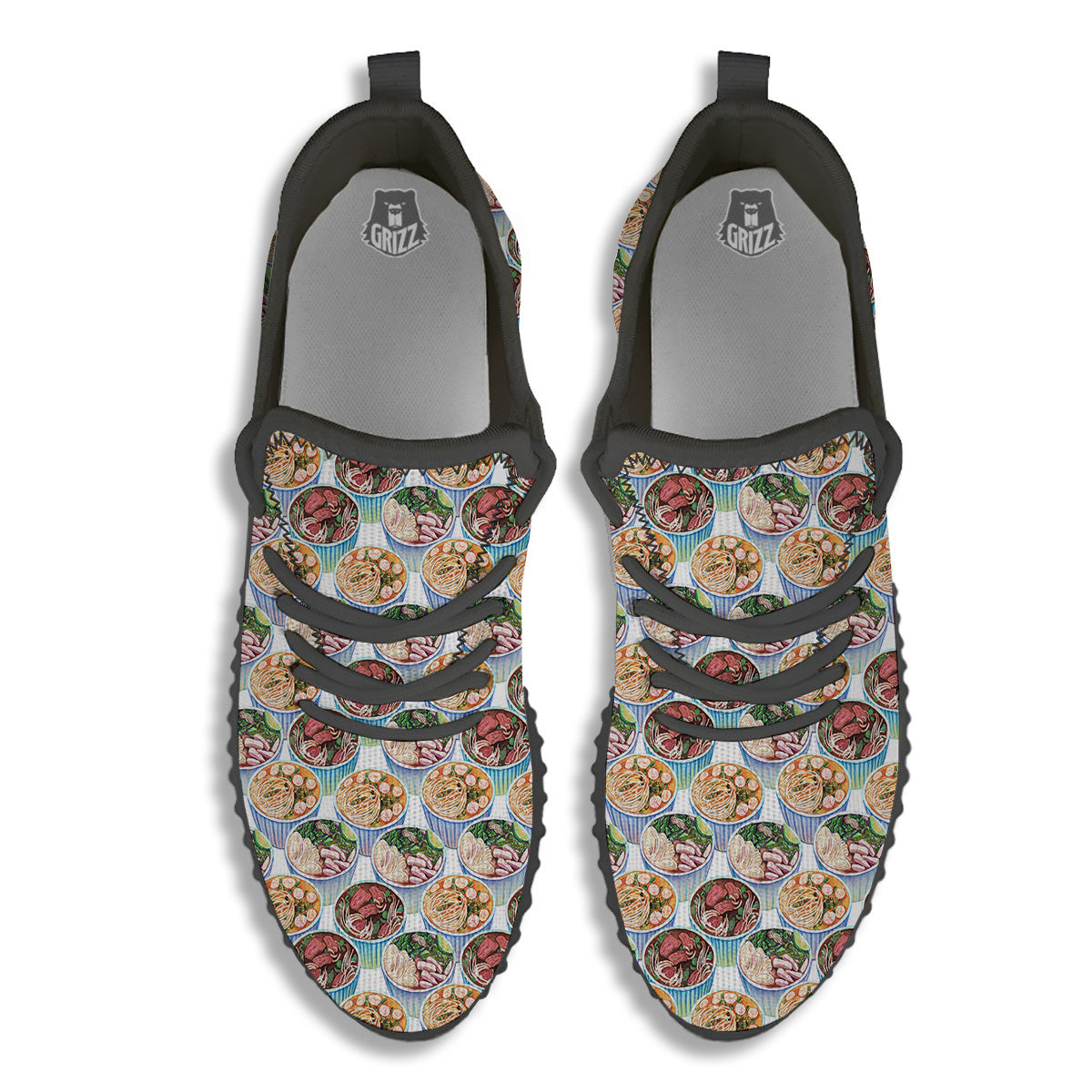 Watercolor Vietnamese Pho Print Pattern Black Walking Shoes-grizzshop