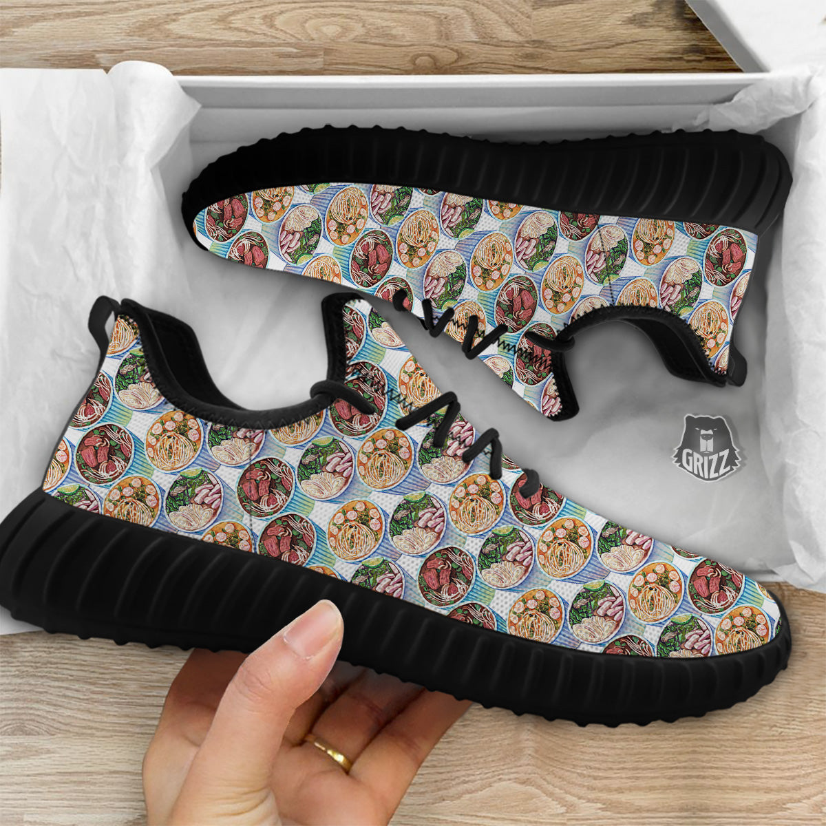 Watercolor Vietnamese Pho Print Pattern Black Walking Shoes-grizzshop