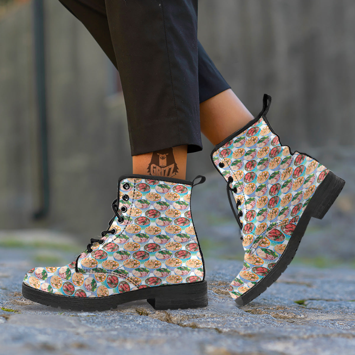 Watercolor Vietnamese Pho Print Pattern Leather Boots-grizzshop