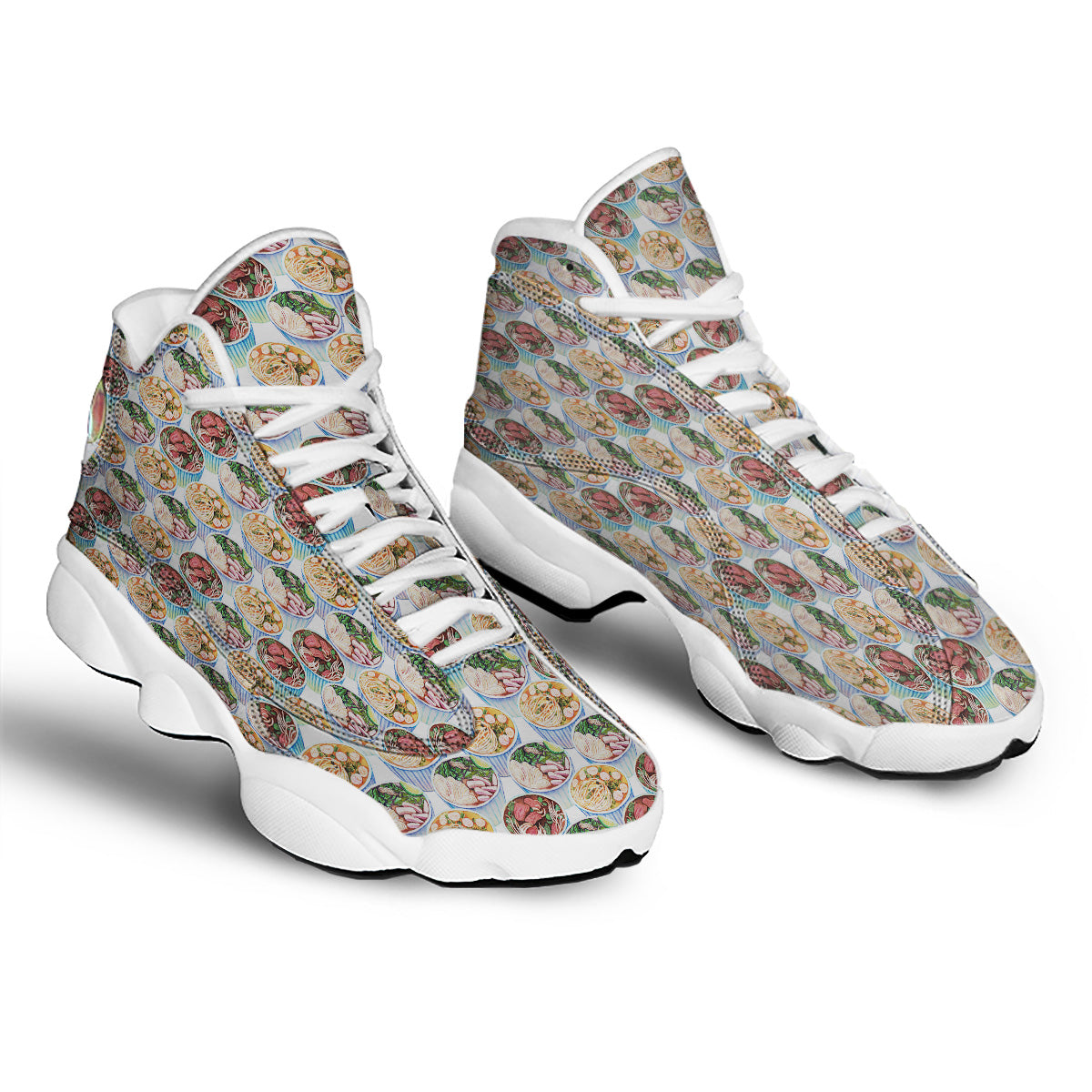 Watercolor Vietnamese Pho Print Pattern White Basketball Shoes-grizzshop