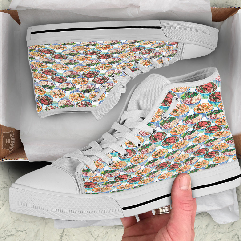 Watercolor Vietnamese Pho Print Pattern White High Top Shoes-grizzshop