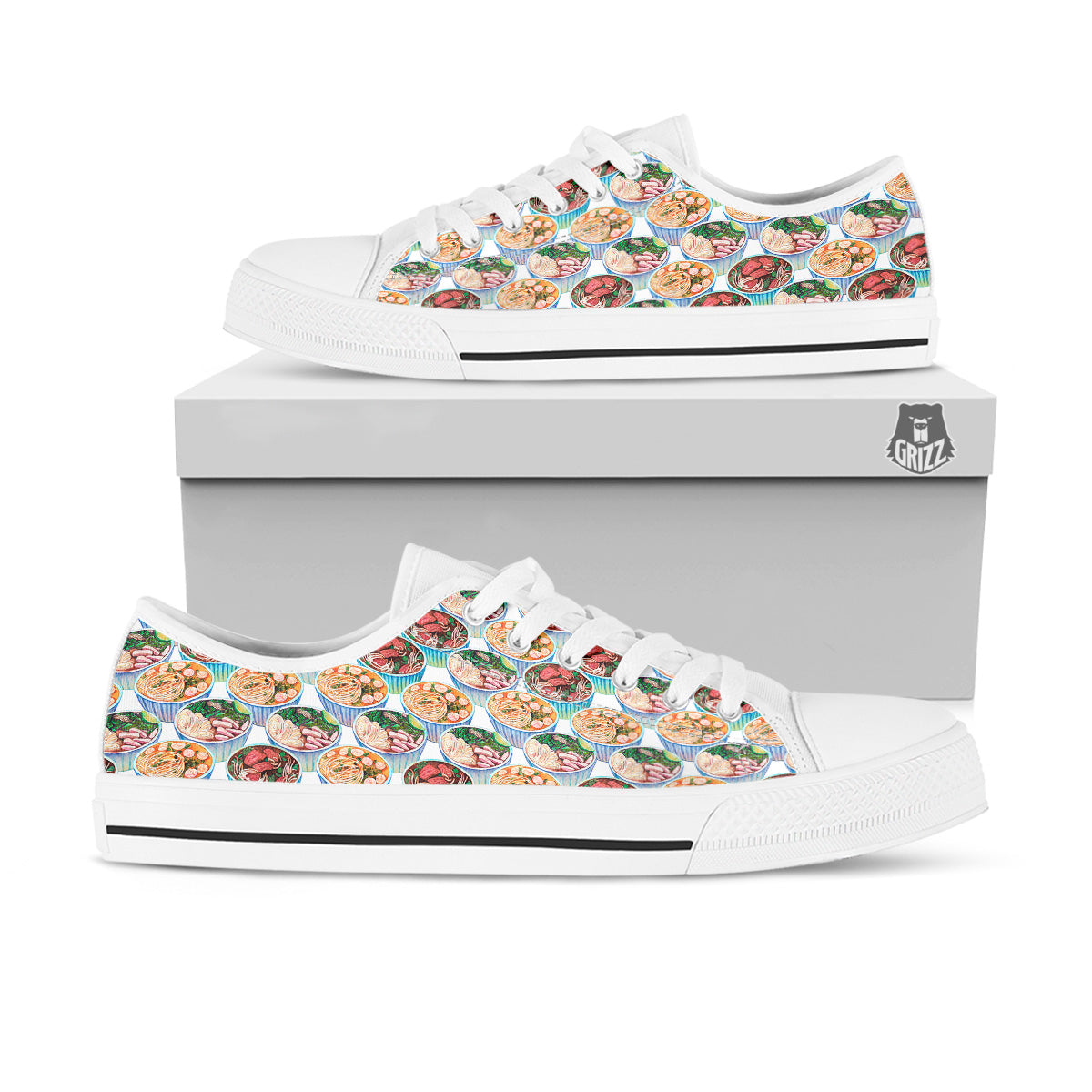 Watercolor Vietnamese Pho Print Pattern White Low Top Shoes-grizzshop