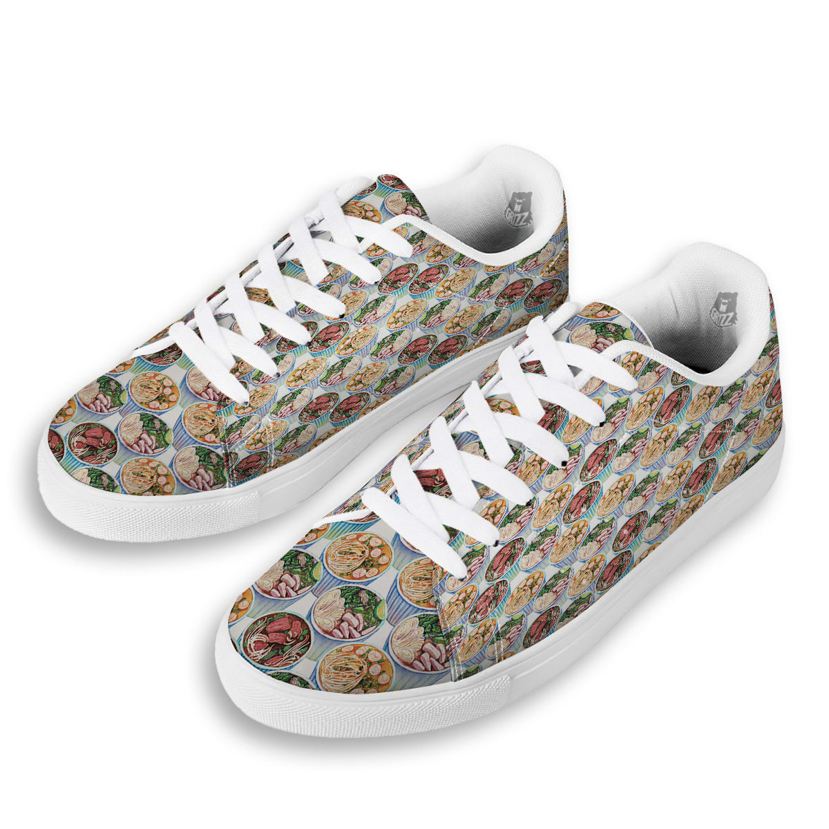 Watercolor Vietnamese Pho Print Pattern White Low Top Sneakers-grizzshop