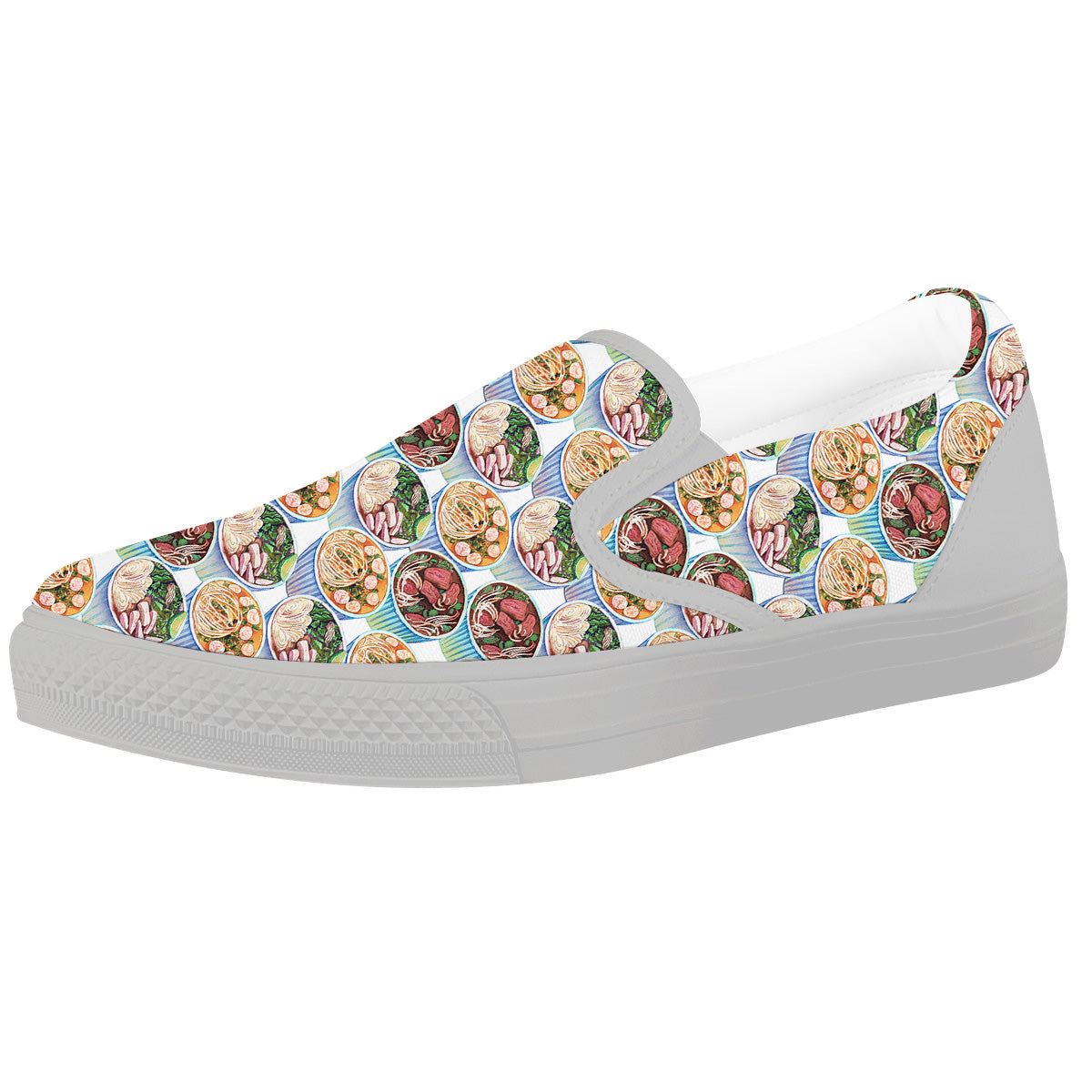 Watercolor Vietnamese Pho Print Pattern White Slip On Shoes-grizzshop