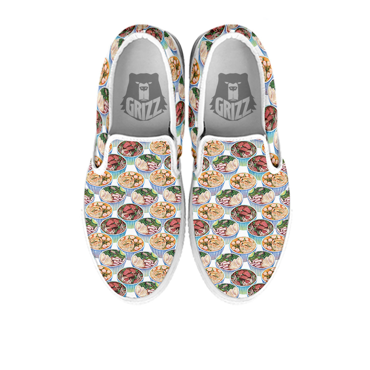 Watercolor Vietnamese Pho Print Pattern White Slip On Shoes-grizzshop