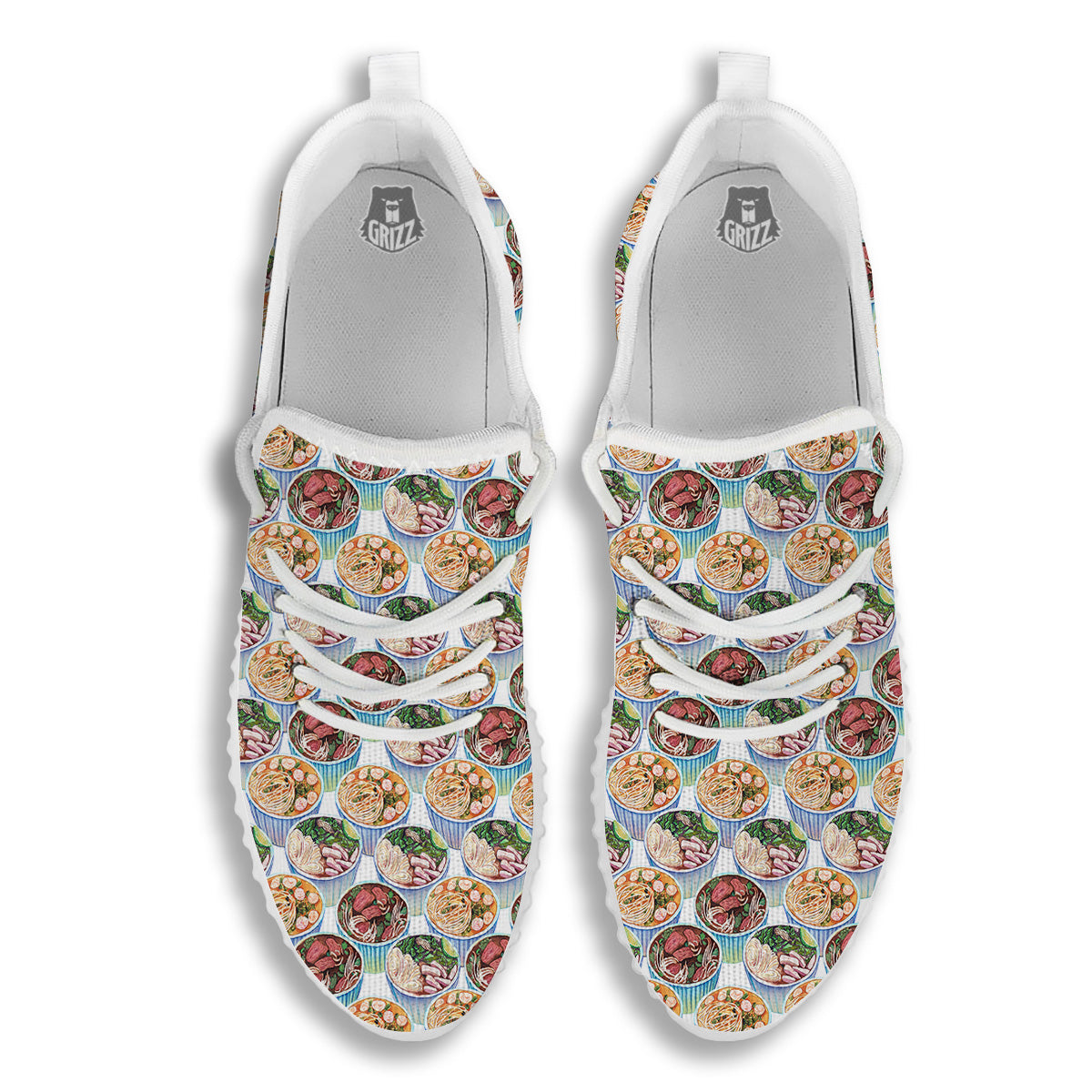 Watercolor Vietnamese Pho Print Pattern White Walking Shoes-grizzshop
