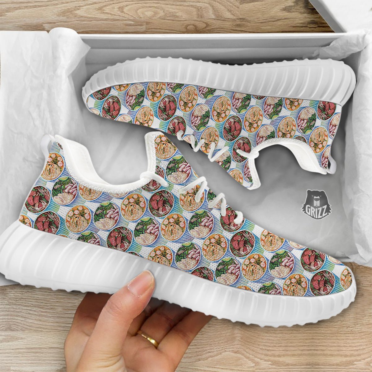 Watercolor Vietnamese Pho Print Pattern White Walking Shoes-grizzshop