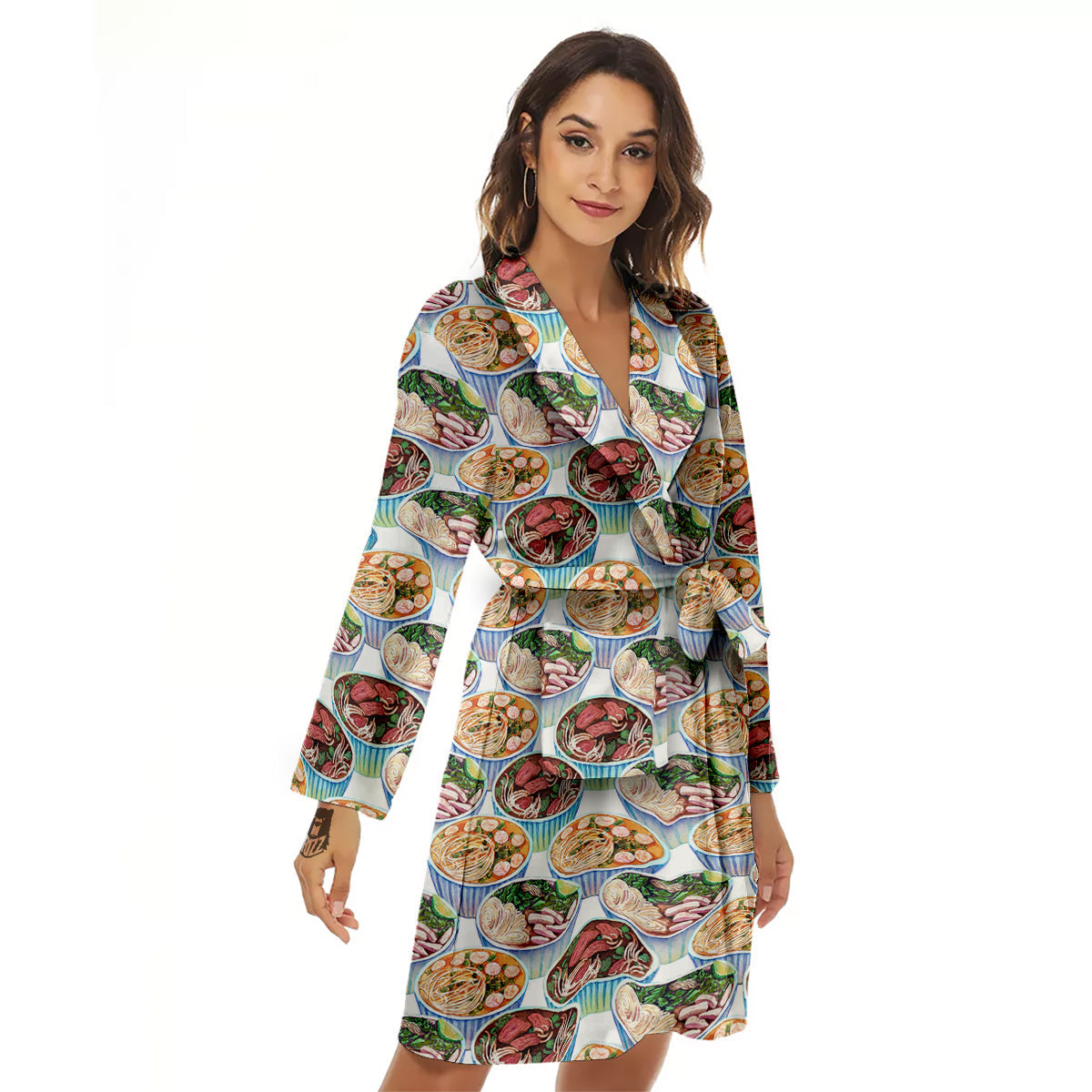 Watercolor Vietnamese Pho Print Pattern Women's Robe-grizzshop
