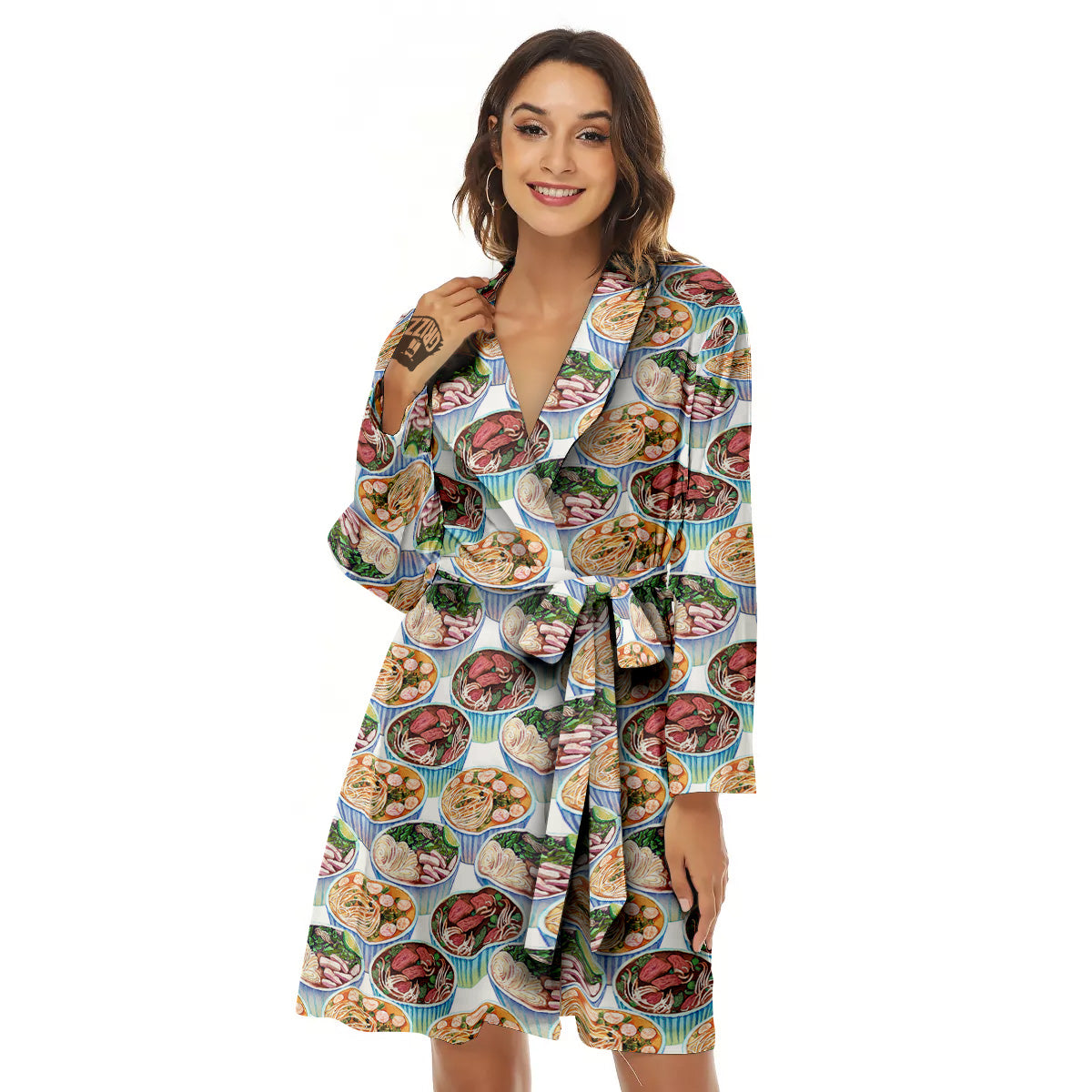 Watercolor Vietnamese Pho Print Pattern Women's Robe-grizzshop