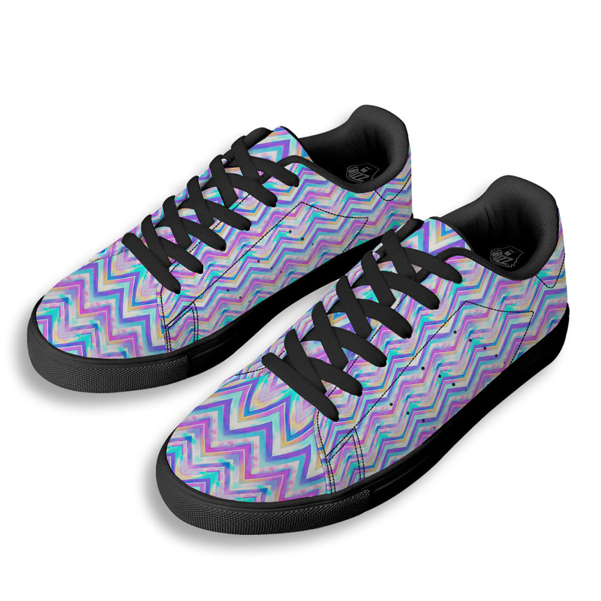 Watercolor Zig Zag Ornament Print Pattern Black Low Top Sneakers-grizzshop
