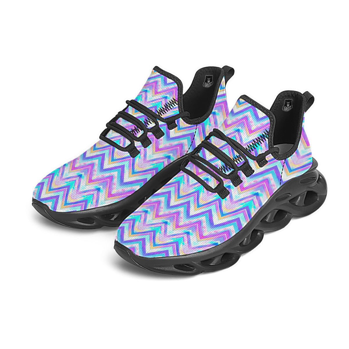 Watercolor Zig Zag Ornament Print Pattern Black Running Shoes-grizzshop