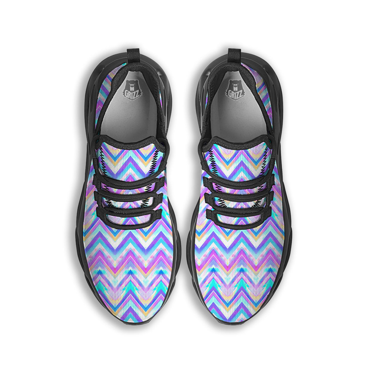 Watercolor Zig Zag Ornament Print Pattern Black Running Shoes-grizzshop