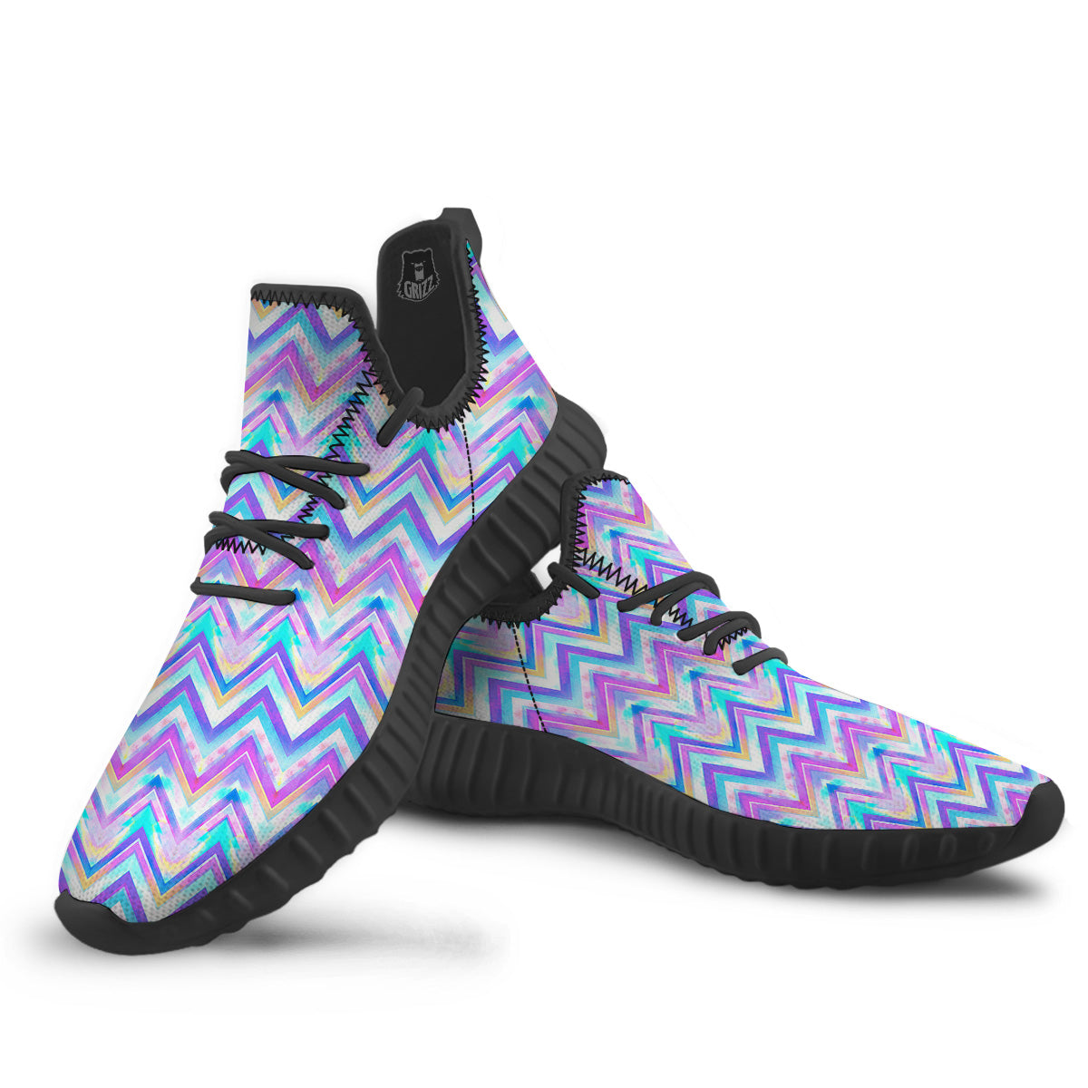 Watercolor Zig Zag Ornament Print Pattern Black Walking Shoes-grizzshop