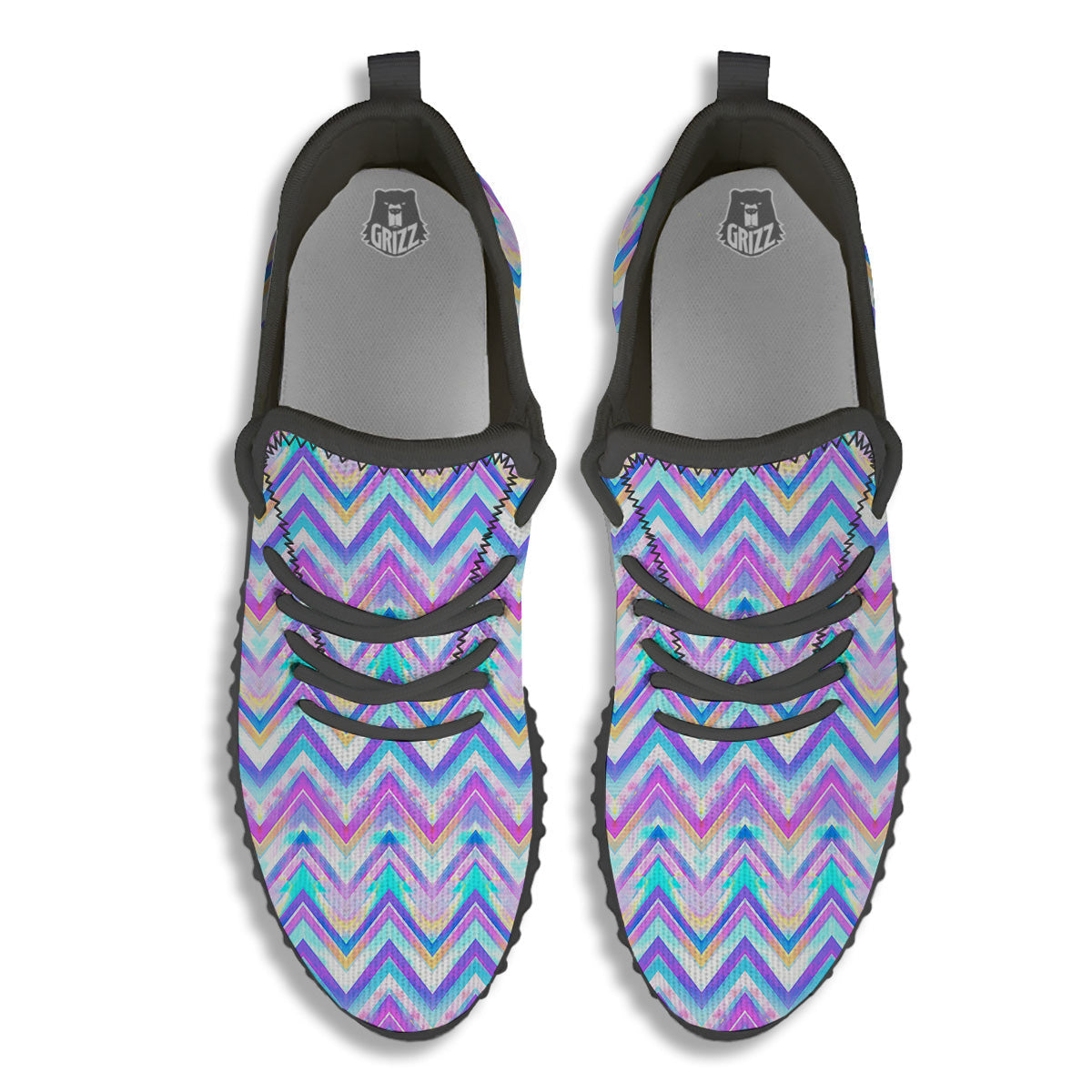 Watercolor Zig Zag Ornament Print Pattern Black Walking Shoes-grizzshop