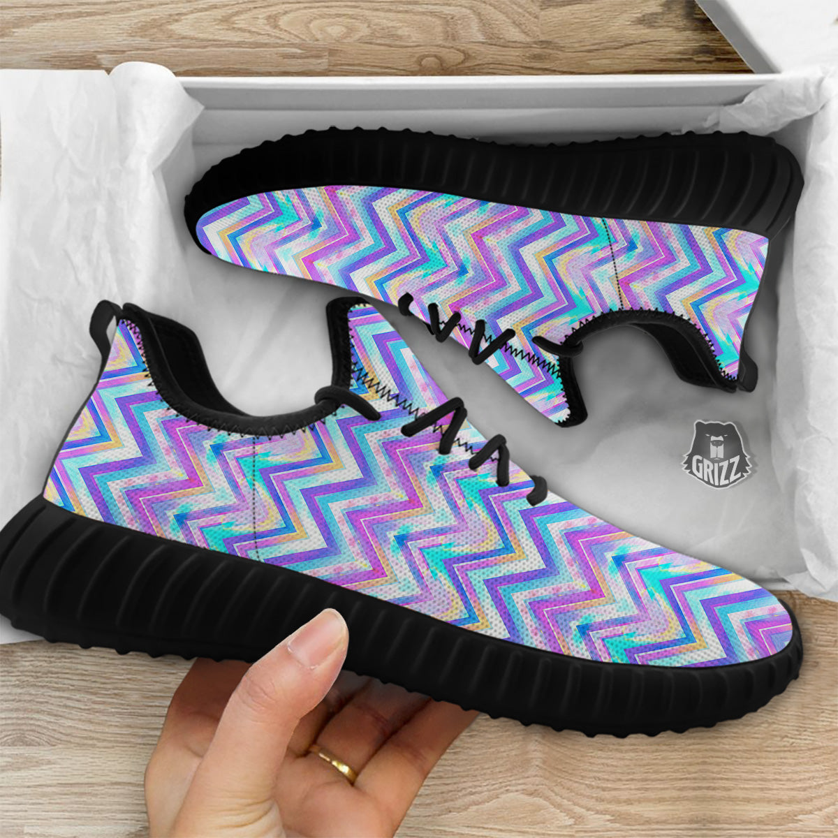Watercolor Zig Zag Ornament Print Pattern Black Walking Shoes-grizzshop