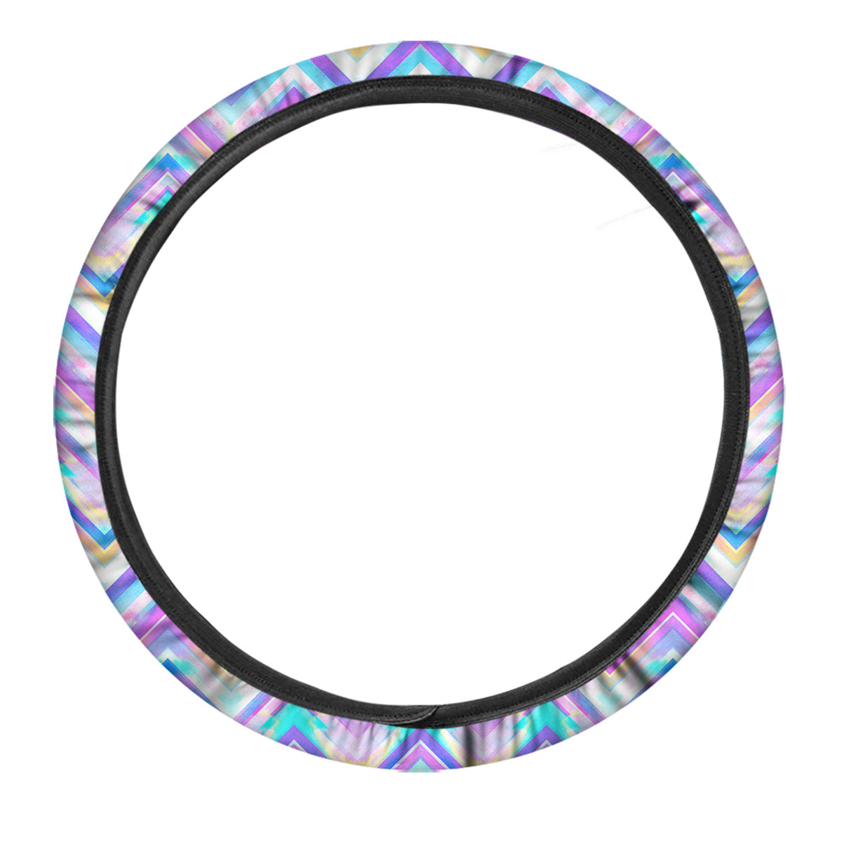 Watercolor Zig Zag Ornament Print Pattern Car Steering Wheel Cover-grizzshop