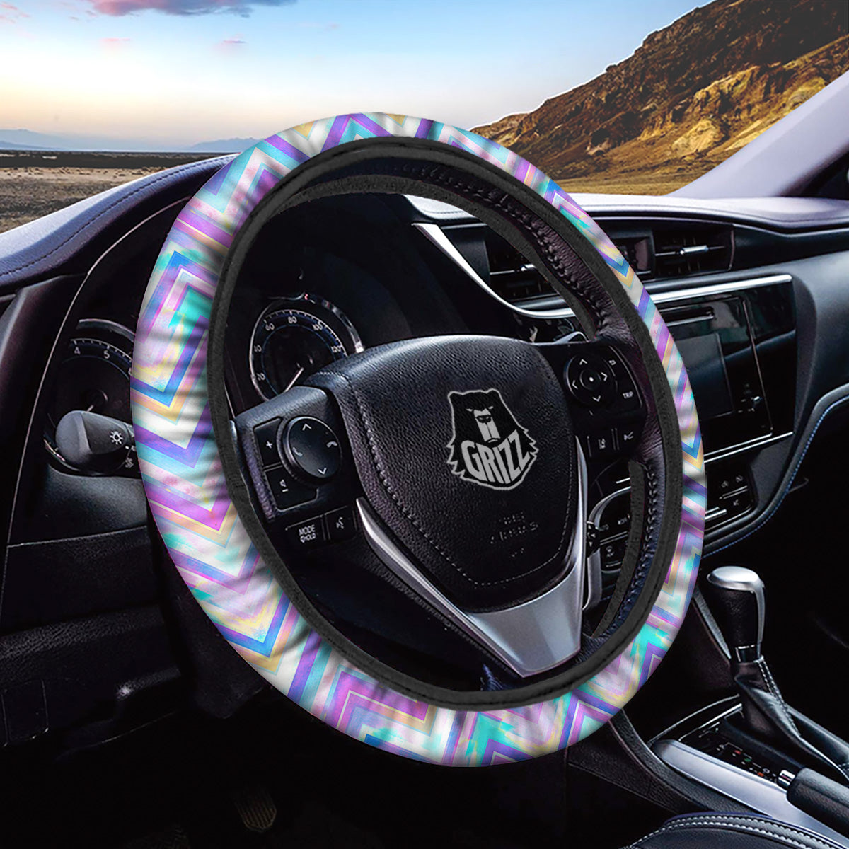 Watercolor Zig Zag Ornament Print Pattern Car Steering Wheel Cover-grizzshop