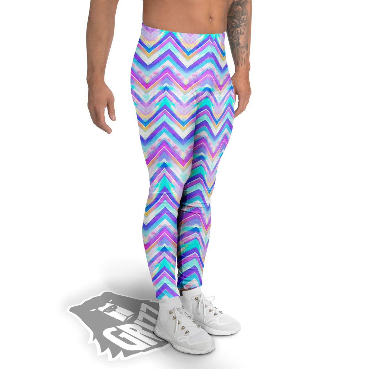 Watercolor Zig Zag Ornament Print Pattern Men's Leggings-grizzshop