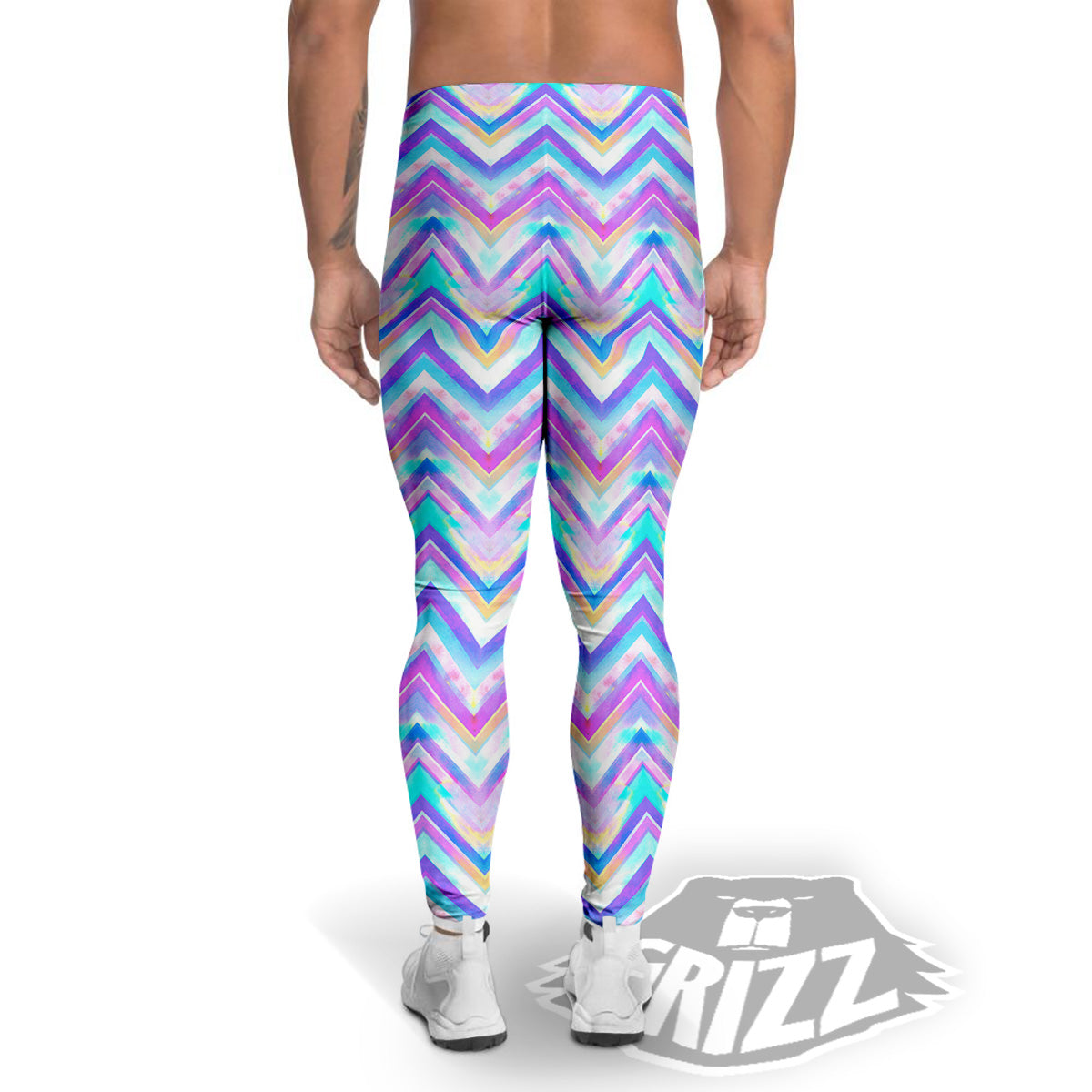 Watercolor Zig Zag Ornament Print Pattern Men's Leggings-grizzshop