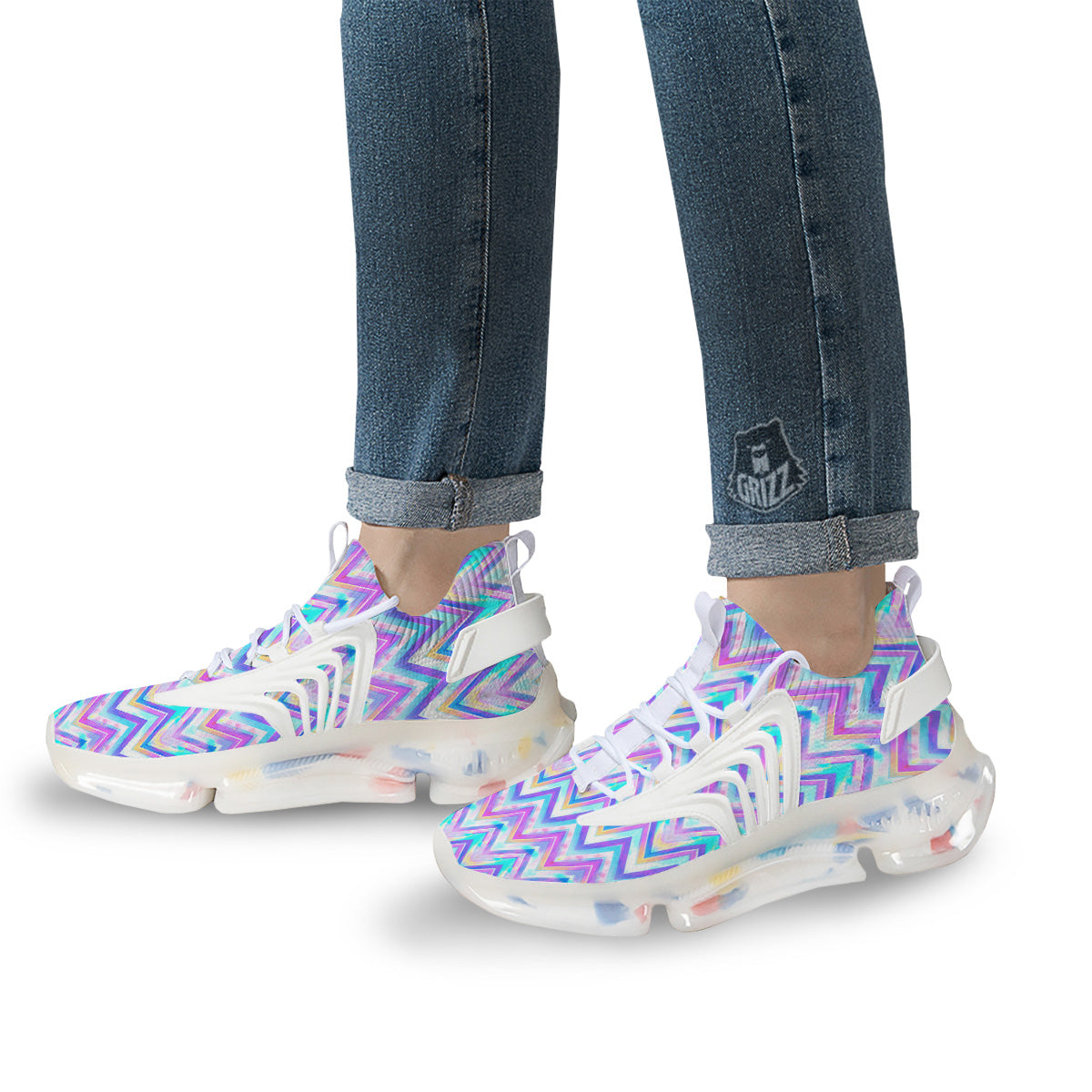 Watercolor Zig Zag Ornament Print Pattern White Gym Shoes-grizzshop