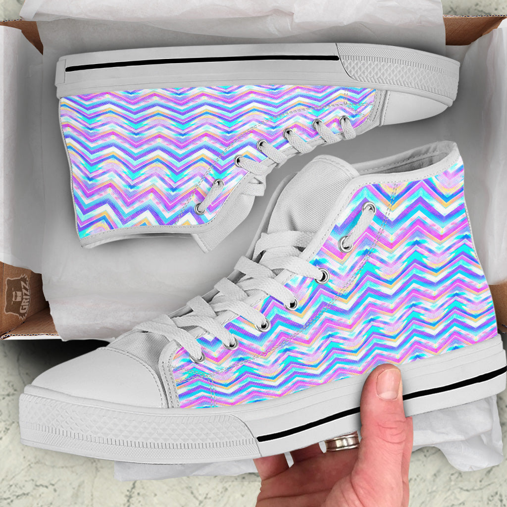 Watercolor Zig Zag Ornament Print Pattern White High Top Shoes-grizzshop