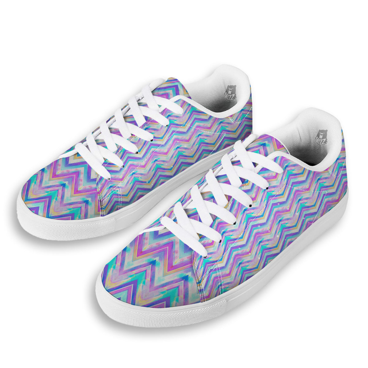 Watercolor Zig Zag Ornament Print Pattern White Low Top Sneakers-grizzshop