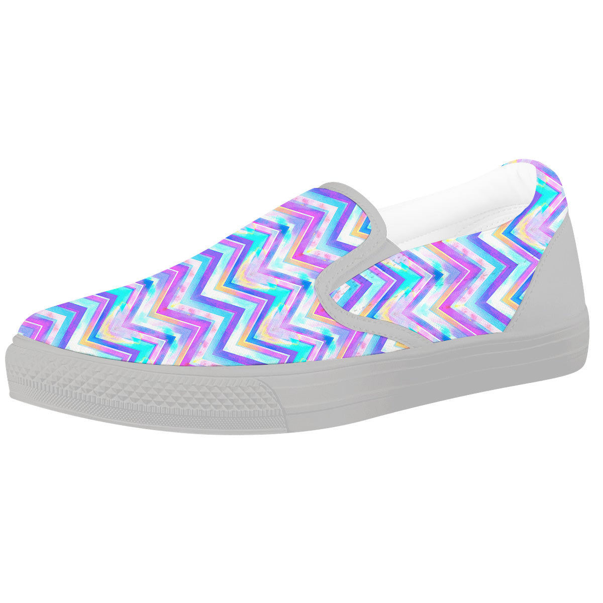 Watercolor Zig Zag Ornament Print Pattern White Slip On Shoes-grizzshop