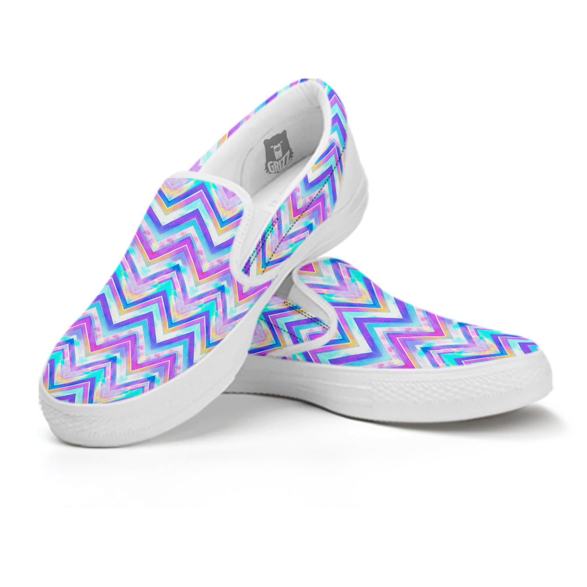 Watercolor Zig Zag Ornament Print Pattern White Slip On Shoes-grizzshop
