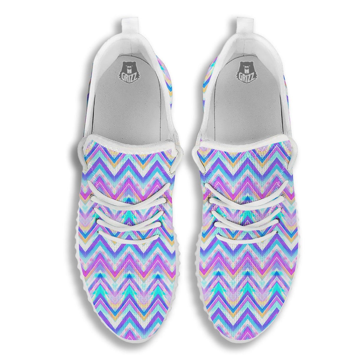 Watercolor Zig Zag Ornament Print Pattern White Walking Shoes-grizzshop