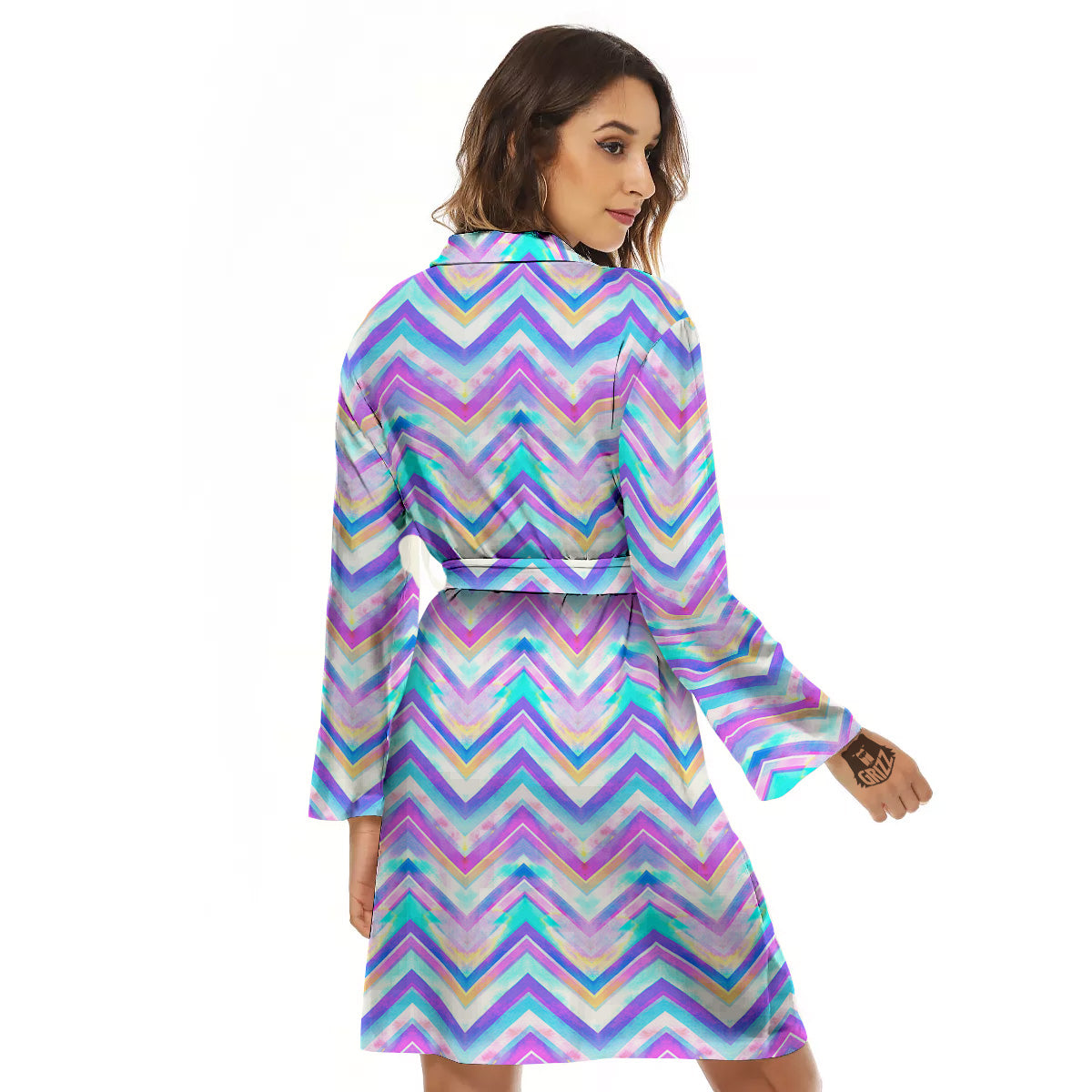 Watercolor Zig Zag Ornament Print Pattern Women's Robe-grizzshop