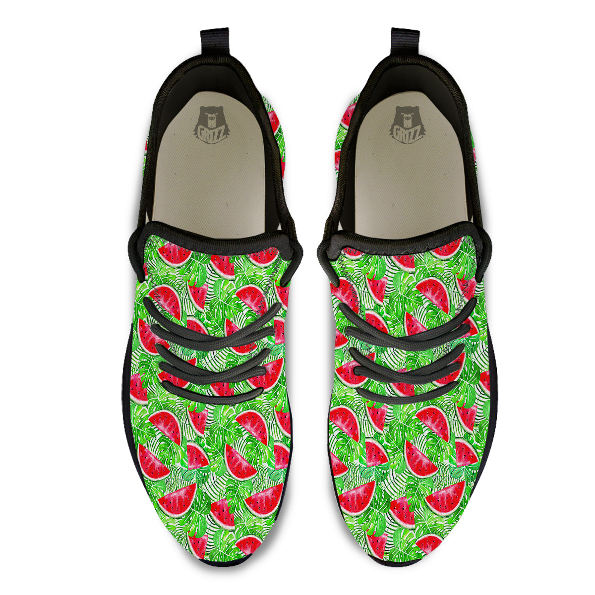 Watermelon Aloha Tropical Print Pattern Black Athletic Shoes-grizzshop
