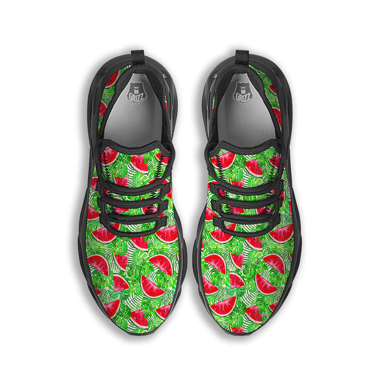 Watermelon Aloha Tropical Print Pattern Black Running Shoes-grizzshop